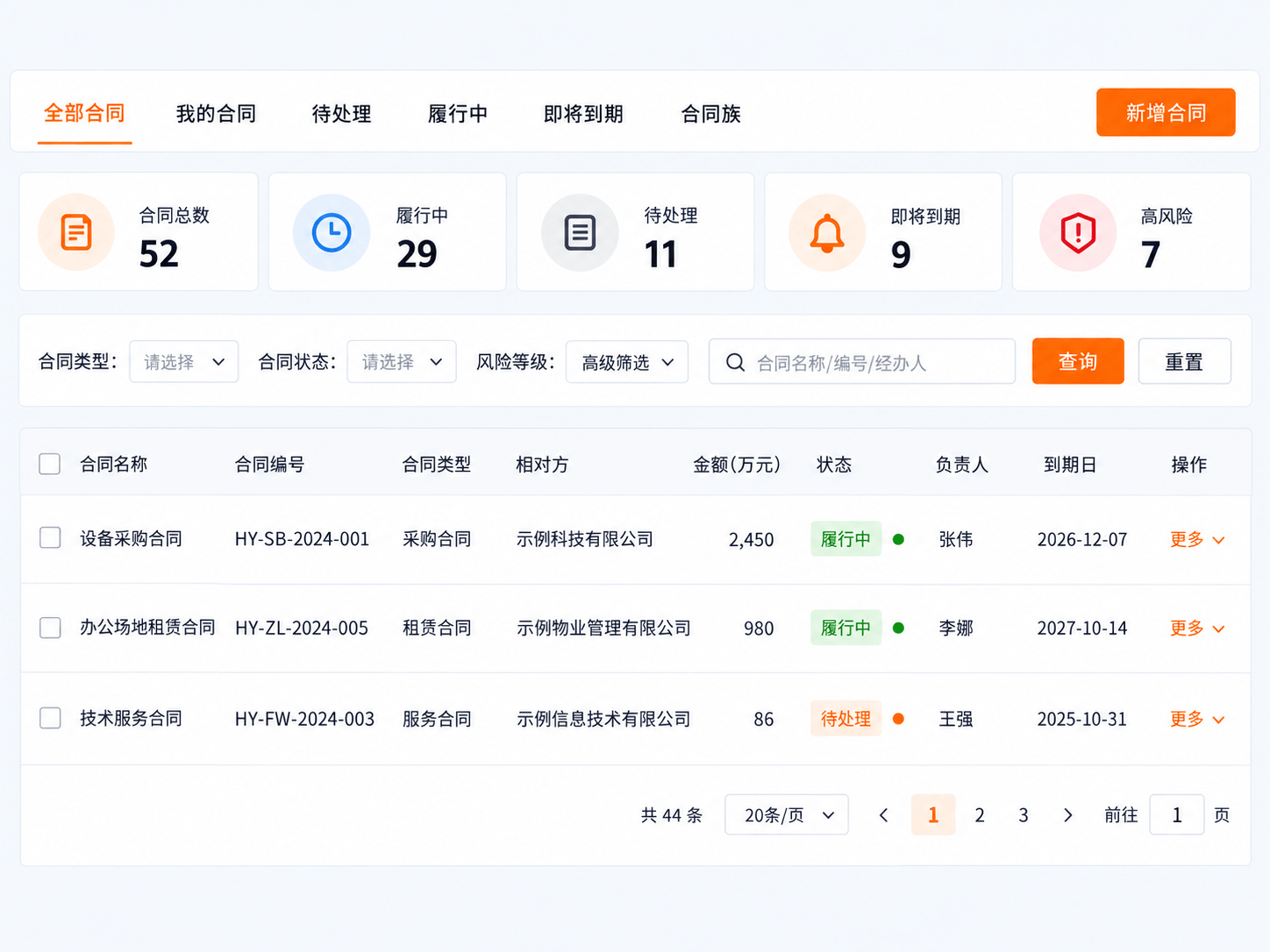 合同台账界面
