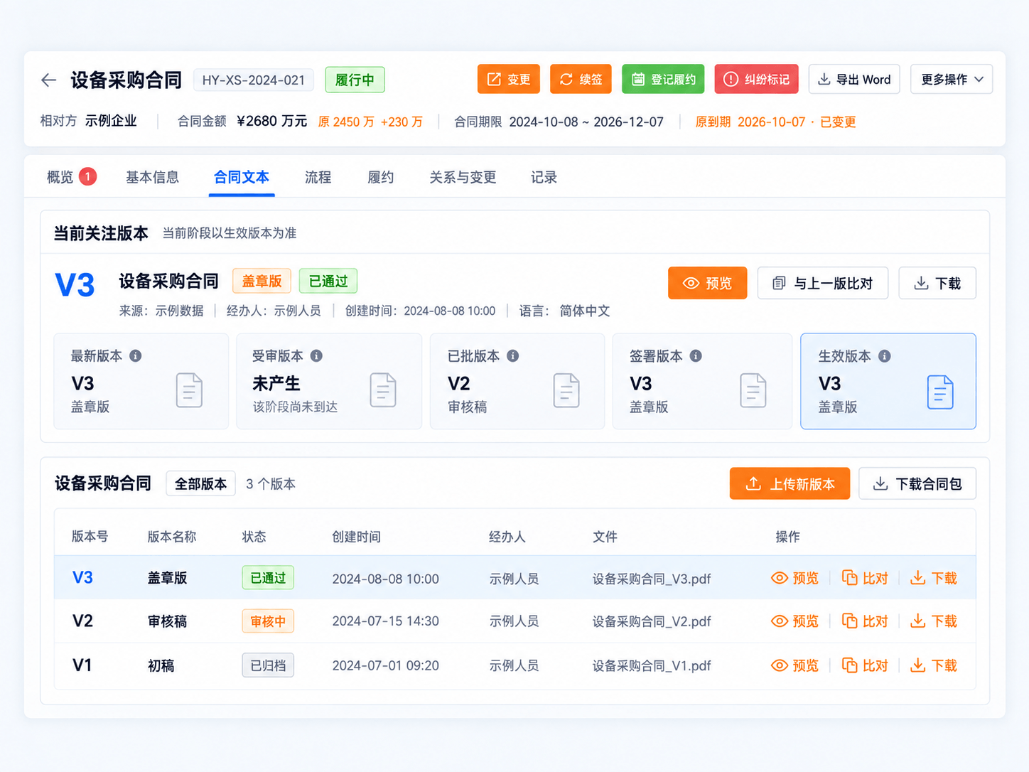 合同文本与版本管理界面