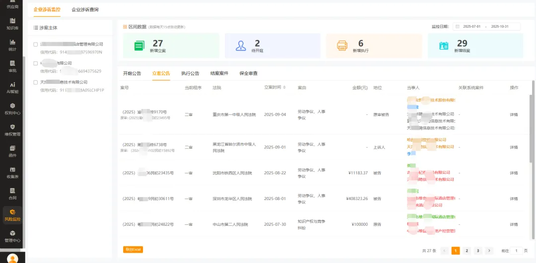 企业涉诉智能监控系统